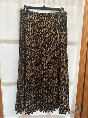Halogen Pleated Leopard Print Midi Skirt -